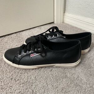 New In Box - SUPERGA black leather platform sneakers Sz 9